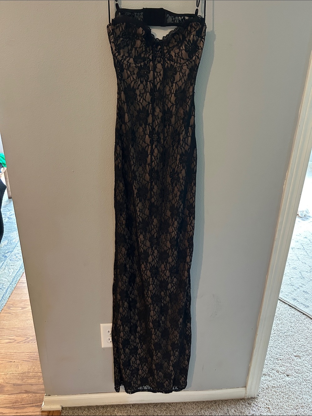 Lucy in the Sky Black Lace Maxi Dress with Nude Lining